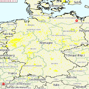 Foyer de H5N8 identifié le 05/11/2014 en Allemagne (source : OIE)
